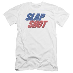 Slap Shot - Mens Blue And Red Logo Premium Slim Fit T-Shirt