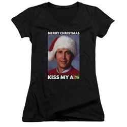 Christmas Vacation - Juniors Merry Kiss V-Neck T-Shirt