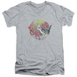 Wild Wings - Mens Kitten Flowers V-Neck T-Shirt