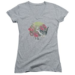 Wild Wings - Juniors Kitten Flowers V-Neck T-Shirt
