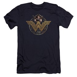 Wonder Woman Movie - Mens Power Stance And Emblem Premium Slim Fit T-Shirt