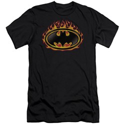 Batman - Mens Bat Flames Shield Premium Slim Fit T-Shirt
