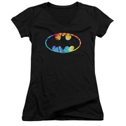 Batman - Juniors Tie Dye Batman Logo V-Neck T-Shirt