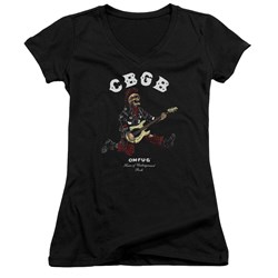 Cbgb - Juniors Skull Jump V-Neck T-Shirt