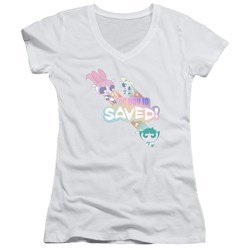 Powerpuff Girls - Juniors The Day Is Saved V-Neck T-Shirt