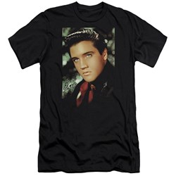 Elvis Presley - Mens Red Scarf Premium Slim Fit T-Shirt