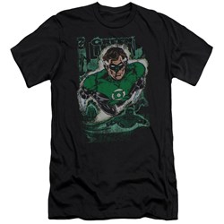 Jla - Mens Green Lantern #1 Distress Premium Slim Fit T-Shirt