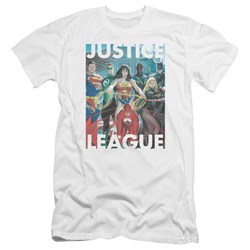 Jla - Mens Hall Of Justice Premium Slim Fit T-Shirt