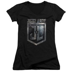 Justice League Movie - Juniors Shield Logo V-Neck T-Shirt