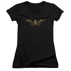 Justice League Movie - Juniors Wonder Woman Logo V-Neck T-Shirt