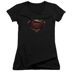 Justice League Movie - Juniors Superman Logo V-Neck T-Shirt