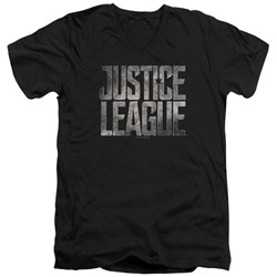 Justice League Movie - Mens Metal Logo V-Neck T-Shirt