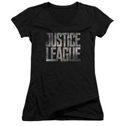 Justice League Movie - Juniors Metal Logo V-Neck T-Shirt
