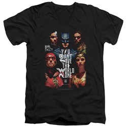 Justice League Movie - Mens Save The World Poster V-Neck T-Shirt