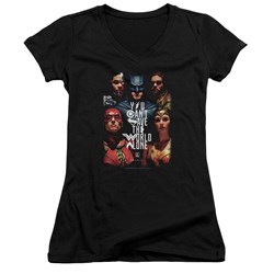Justice League Movie - Juniors Save The World Poster V-Neck T-Shirt