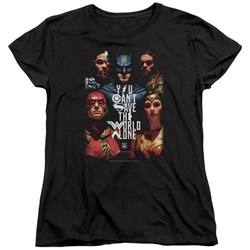 Justice League Movie - Womens Save The World Poster T-Shirt