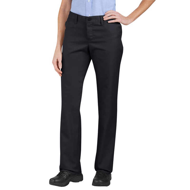 Womens Flat Front Bootleg Trouser Sewn Crease Stretch Fit Trousers Two  Buttons Style Uniform Maid Housekeeper Beautician Businesswear Workwear  Trousers Inside Leg 29 Inches (6, Black) - Amazon.co.uk