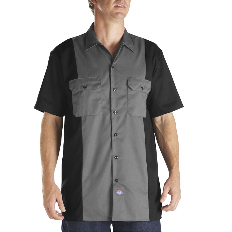 Dickies Men's Two Tone Twill Short sleeve Work Shirt Style  WS508 black red blue 