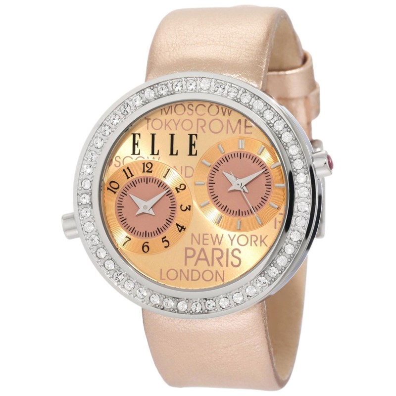 Elle EL20038S23C Women's Dual-time Black Leather Watch. rose