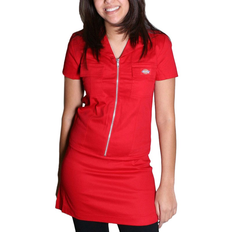 dickies red overall dress