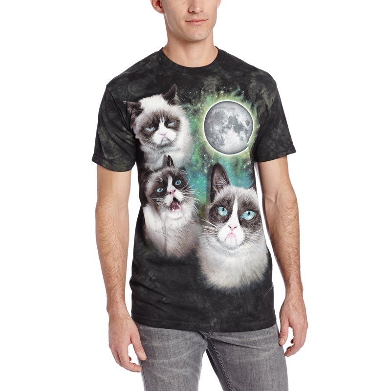 Herrie Kindercentrum Trots The Mountain - Mens Three Grumpy Cat Moon T-Shirt