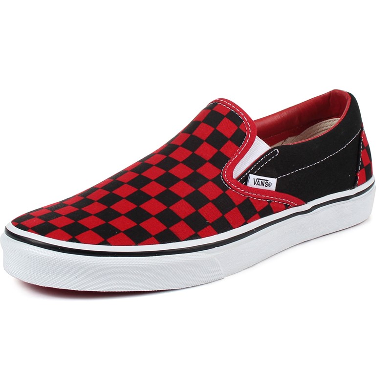 red and black slip on vans