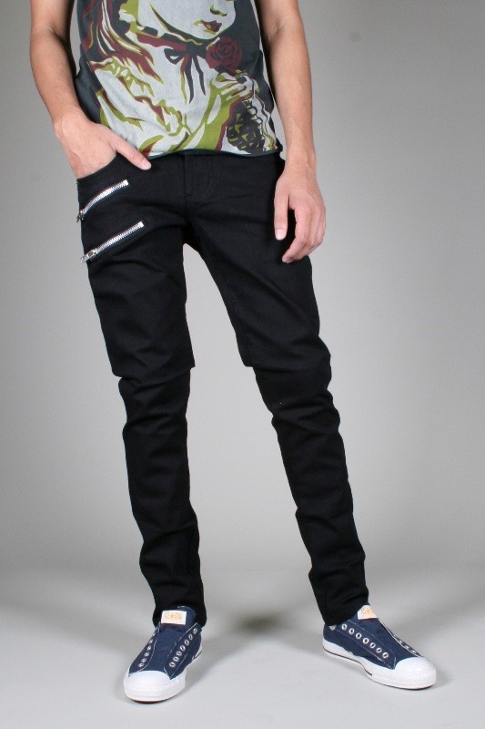 Tripp NYC Guys Biker Jeans in Black-Silver Trim