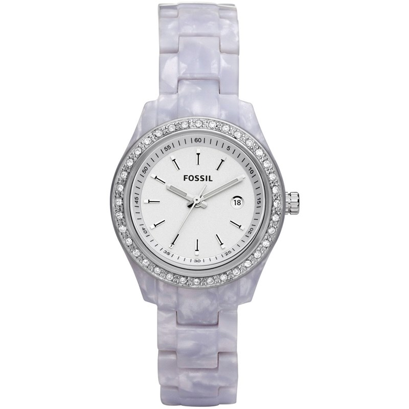 Fossil White & Silver Dialmonds Dial Watch For Women