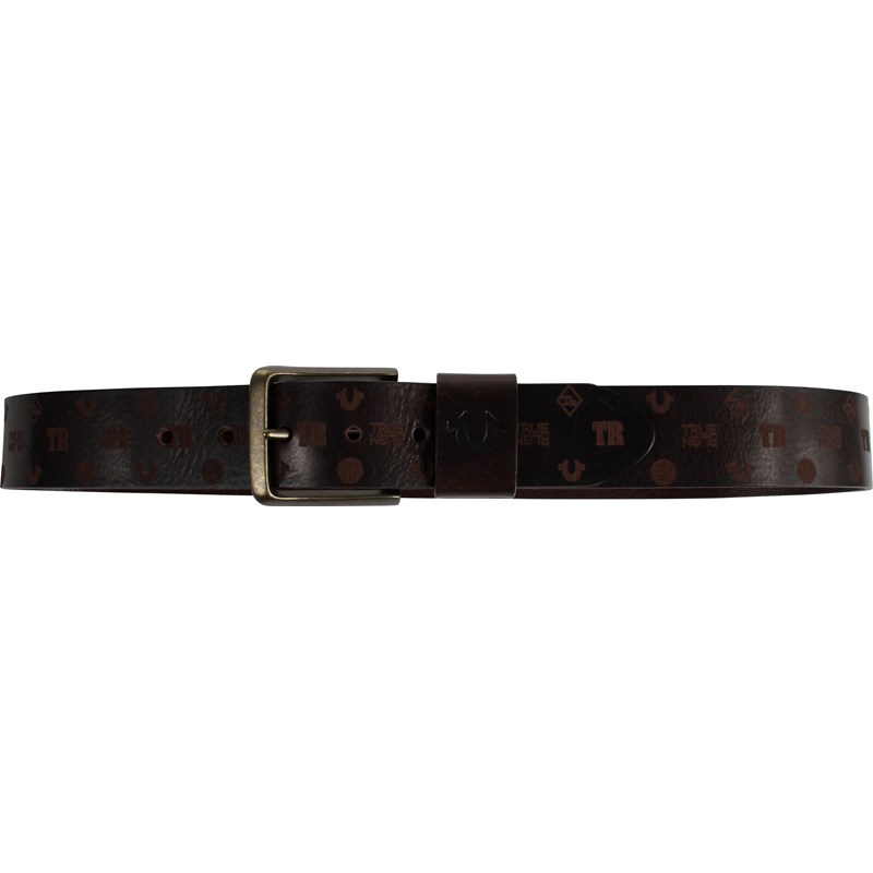 True Religion Men's TR Gold Buckle Belt - Black - Belts